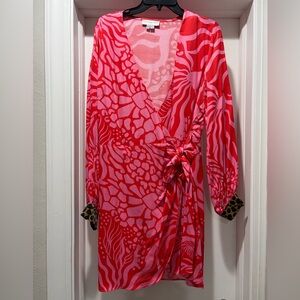 Never Fully Dressed Red and Pink Dress with Leopard Cuffs